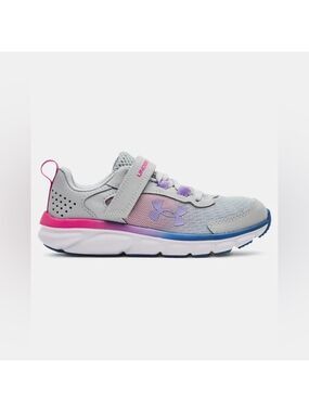 Size 13 Girls Under Armour Gray and Pink Sneakers with Breathable Design